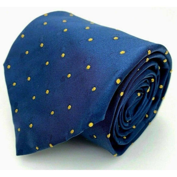 DOLCE & GABBANA Tie Blue Yellow Micro Polka Dots 100% Silk Pin Up Girl Necktie - Picture 6 of 12